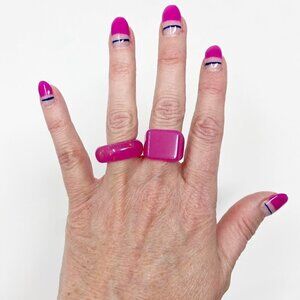 Hot Pink Chunky Acrylic Statement Ring Set of 2 Size 7